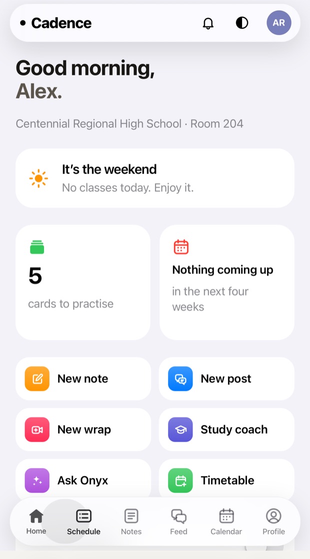 Cadence on Android: the greeting, cards to practise and the shortcuts