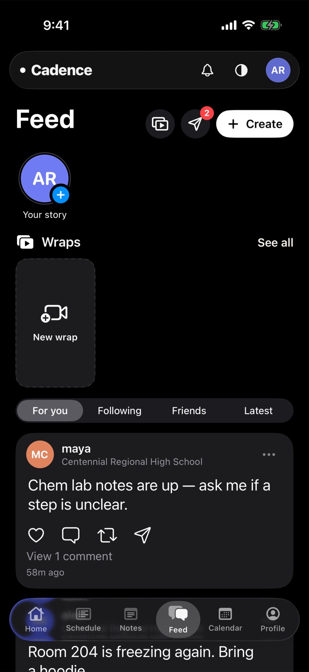 The school feed on iPhone: wraps, your story and posts from classmates